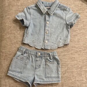 NWOT Cat & Jack Denim Striped Eyelet Two-Piece Set 3T